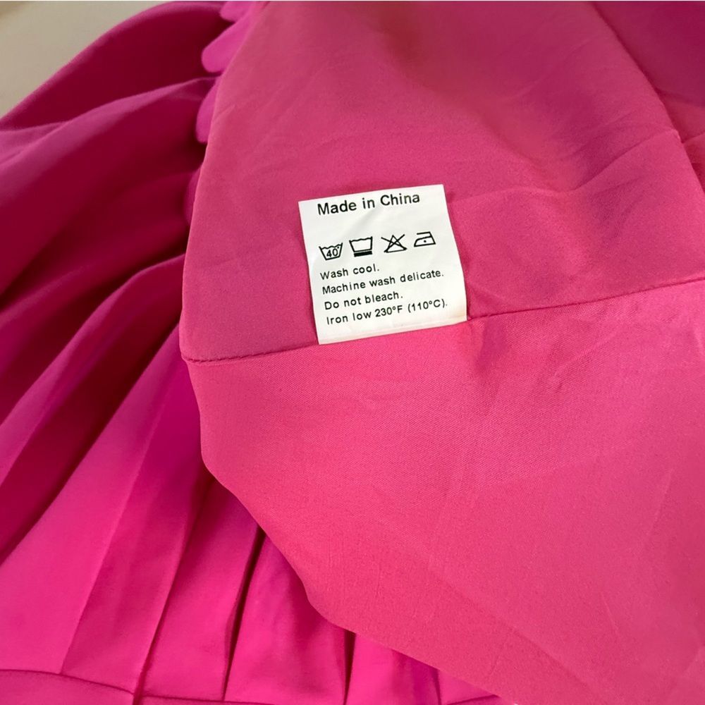 Fehaute Scalloped Square Neck Short Sleeve A-Line Midi Dress in Rose Red 4 NWOT - Picture 10 of 15